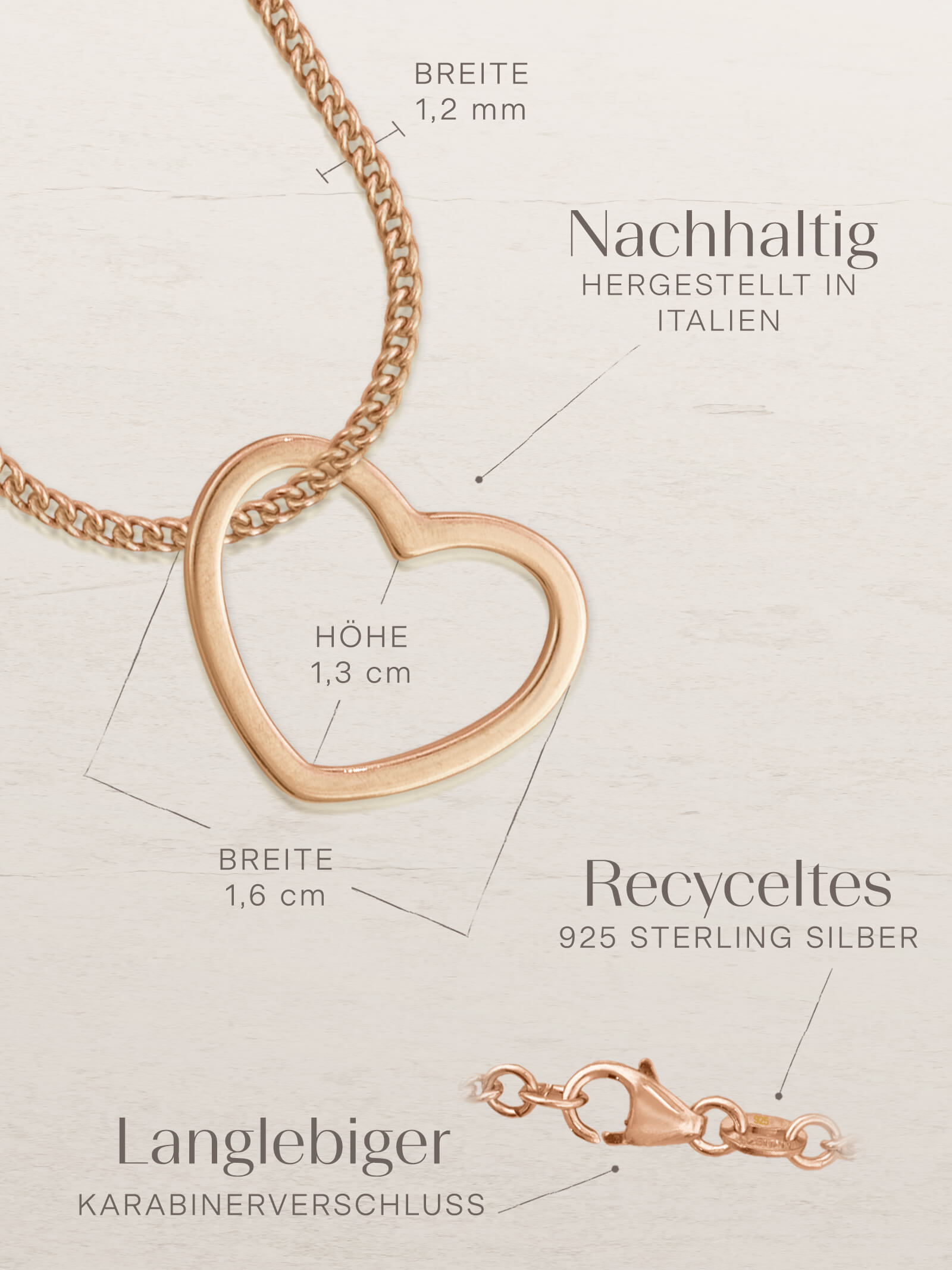 Kettenanhänger HERZ Roségold Vergoldet 